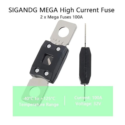 100A MEGA High Current Fuse - 100 Amp Bolt-on Fuse for Cars, Trucks, Construction Vehicles, Buses, Caravans (2 Pcs)