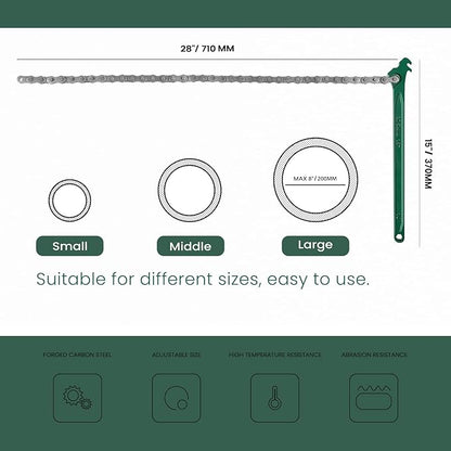 15 Inch Heavy Duty Chain Wrench for Semi Truck, Adjustable Ratcheting Oil Filter Spanner for Tool Pipe Fittings, Universal Drain, Sewer Cap, Shower Head Valve Removal