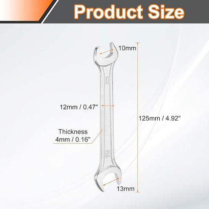 HARFINGTON Double Open End Wrench 10mm x 13mm Metric 15 Degree Offset Angle Small Flat Head Wrench Galvanizing Open Ended Spanner for Automotive Repair Furniture Assembly