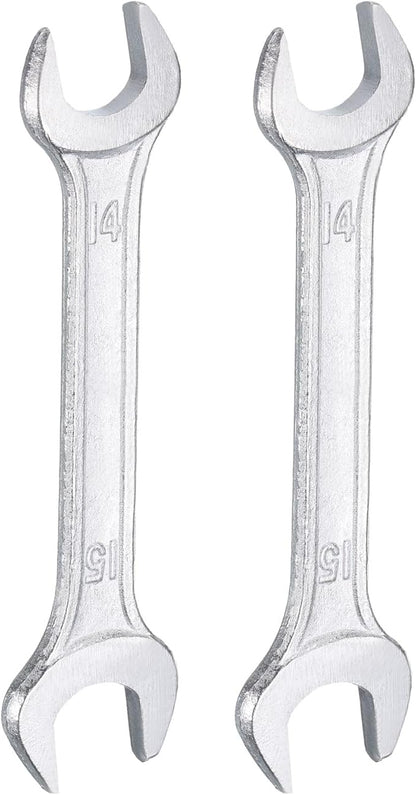 HARFINGTON 2pcs Double Open End Wrench 14mm x 15mm Metric 15 Degree Offset Angle Small Flat Head Wrench Galvanizing Open Ended Spanner for Automotive Repair Furniture Assembly