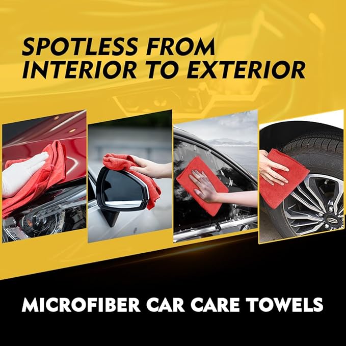 HOMEXCEL Red Microfiber Cleaning Cloth 12 Pack, 12.5 x 12.5 inch Microfiber Towels for Cars, Ultra Absorbent Car Washing Cloth, Lint Free Streak Free Cleaning Rags for Car, Kitchen, and Window