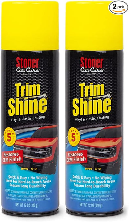 Stoner Car Care 91034-2PK Trim Shine – Vinyl and Plastic Protectant Coating for Interior & Exterior Car Detailing – Restores OEM Color, Adds Shine, UV & Water Protection – 12 Oz, Pack of 2