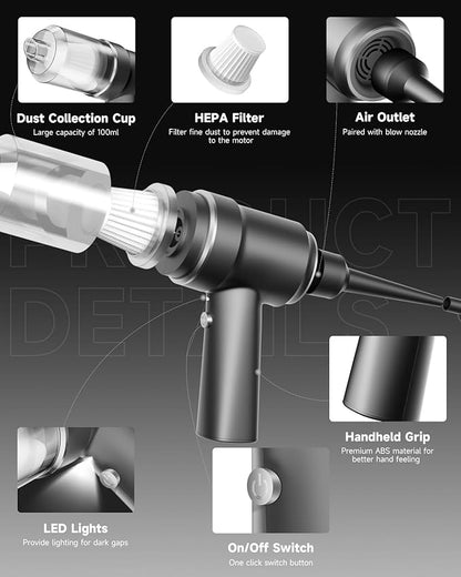 Handheld Vacuum Cordless Rechargeable with LED Light and Multi-Nozzles,15000 Pa Car Vacuum Portable Cordless, 120W Powerful Mini Vacuums Cleaner for Home, Car, Pet Hair, DC Motor, Black