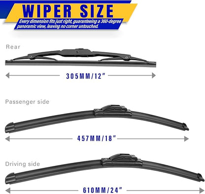 3 wipers Replacement for 2016-2020 Buick Envision, Windshield Wiper Blades Original Equipment Replacement - 24"/18"/12" (Set of 3) U/J HOOK