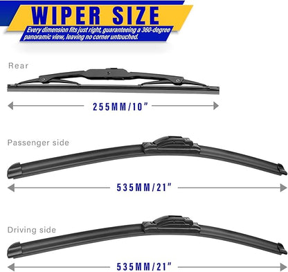 3 wipers Replacement for 2007-2017 Jeep Patriot, Windshield Wiper Blades Original Equipment Replacement - 21"/21"/10" (Set of 3) UJ HOOK