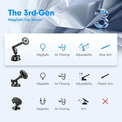 isuke for MagSafe Car Mount, [80+LBS Strongest Suction & Ultra-Durable] [16 Strongest Magnets] Aluminum Alloy Magnetic Phone Holder for Car Dashboard Windshield for iPhone Samsung All Smartphones
