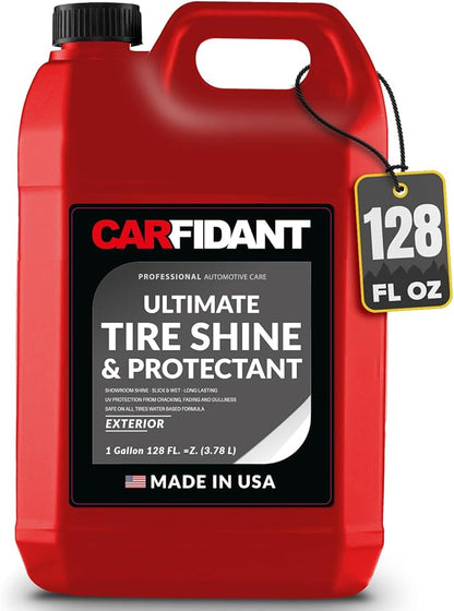 Carfidant Ultimate Tire Shine Gallon - Black Satin Shine - New Look Tire Dressing and Rubber Protectant - Long-Lasting with Non-Grease and No Sling - 128 fl. oz.