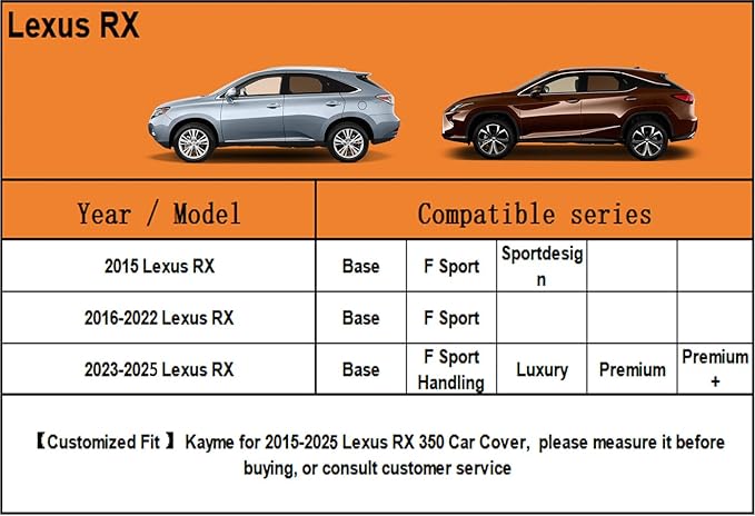 Kayme 6 Layers SUV Car Cover Custom Fit for Lexus RX350 /RX300/330/350L (2003-2025) Waterproof All Weather for Automobiles, Outdoor Full Cover Rain Sun UV Protection.Silver