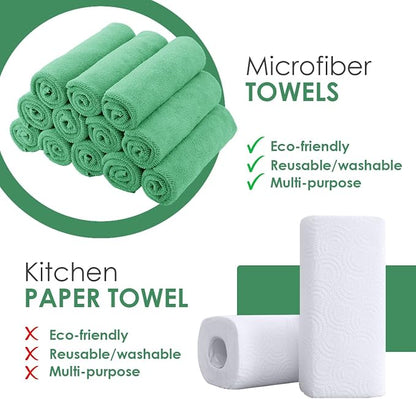 Avalon Towels Microfiber Absorbent Bar Towels, Rags for House Cleaning, Lint Free, Reusable and Washable (Green Value Pack of 48)
