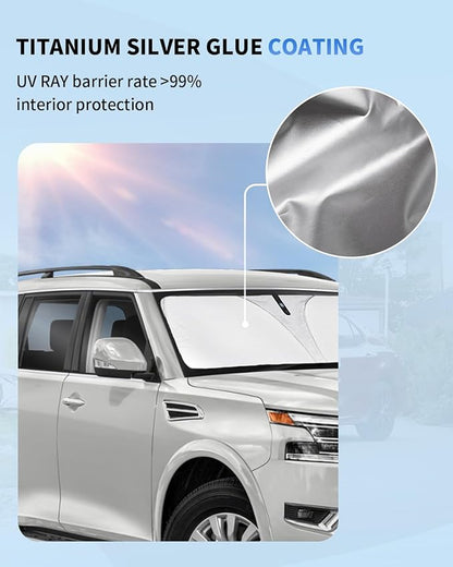 for Armada Windshield Sun Shade Custom Fit for 2017-2024 2025 Nissan Armada Accessories Sunshade 2-Layer Front Window Sun Visor Shield Protector Foldable Blocks UV Rays