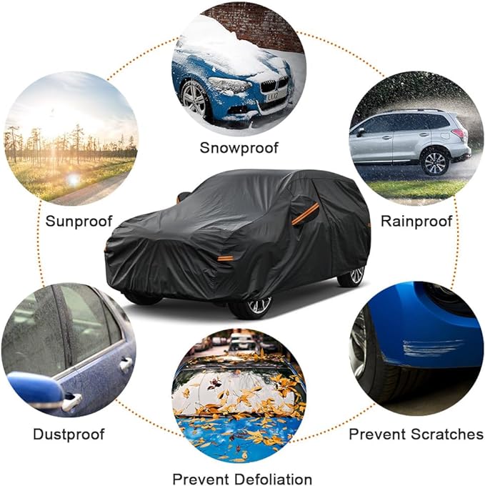 Kayme 7 Layers SUV Car Cover Custom Fit for Jeep Compass (2006-2025) Waterproof All Weather for Automobiles, Outdoor Full Cover Rain Sun UV Protection.Black