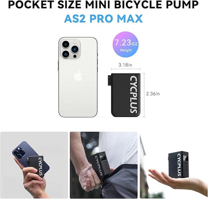CYCPLUS Tiny Pump Mini with Gauge, Max 120 PSI Cordless Bicycle Air Pump, Auto Stop, with Presta and Schrader Valve for Car, Motorcycle, Bike and Ball AS2 Pro Max(2025 Updated Version)