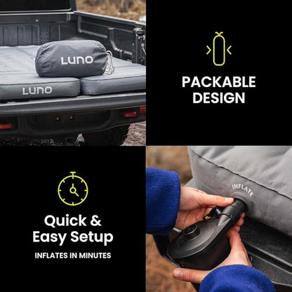 Luno AIR 5ft Truck Bed Mattress Car Camping | Tailored-Fit for Mid-Size Short-Bed Trucks Support | Sleeps 2 People up to 6'7" Tall