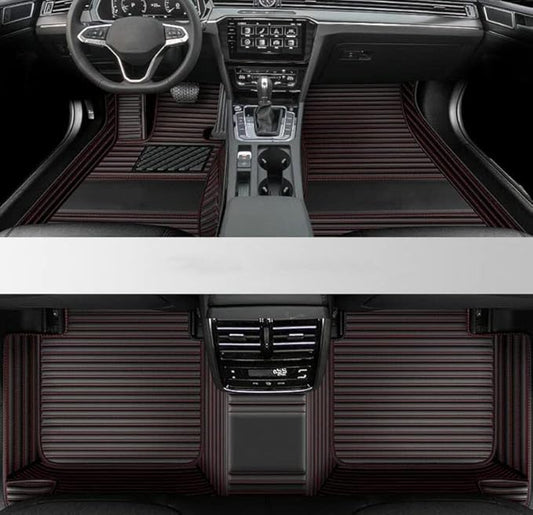 Custom All-Weather Protection Leather Car Floor Mats for Cars Sedan SUV Sports Car Waterproof Floor Mat (3D Black red)
