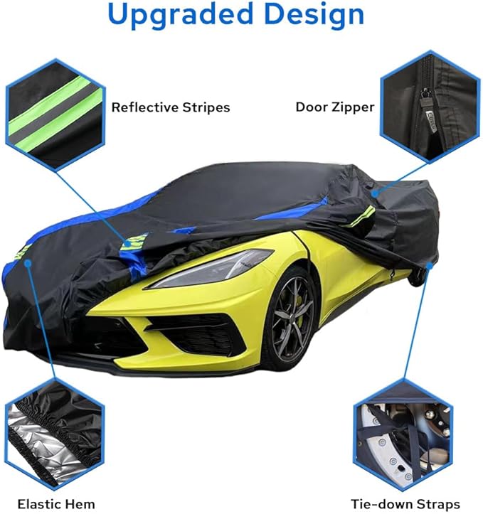 Avecrew for Chevrolet Corvette C8 Car Cover Waterproof All Weather for Automobiles, Outdoor Full Exterior Covers Fit 2020-2024 Corvette C8 with Windproof Strap and Driver Door Zipper