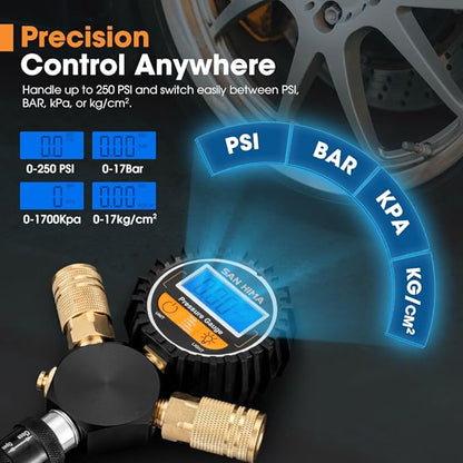 SanHima 4 Tire Inflation Deflation System - Fits up to 200" Wheelbase, Fast High Flow 4-Way Air Down Tire Inflator Deflator for Truck Car Trailer Motocycle