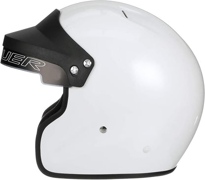 Conquer Snell SA2020 Approved Open Face Auto Racing Race Car Helmet - Adult | Men | Women | Youth - ( Black / White / Silver )