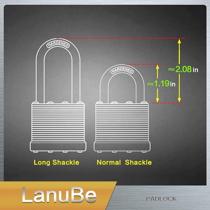 LanuBe Lock Laminated keyed Padlock (1-9/16", 40mm), keyed Alike Locks, Normal Shackle,Marked Black Plastic Hoop, Pack of 12…