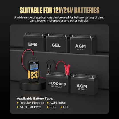 Automotive Battery Load Tester 12V/24V 100-2400 CCA Car Battery Analyzer Charging Cranking System Tester for Heavy Duty Trucks Motorcycle ATV SUV Boat Yacht