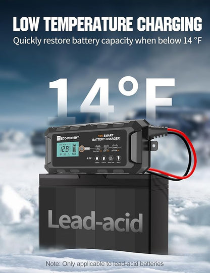 ECO-WORTHY 10A Lifepo4 Battery Charger 12V, Smart Car Battery Charger Automotive Battery Maintainer, Trickle Charger and Desulfator for Lead Acid Motorcycle Marine Boat
