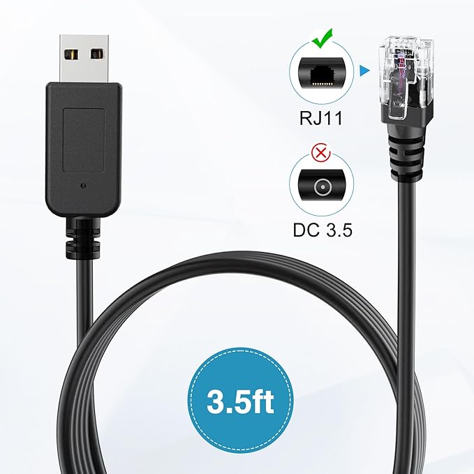Radar Detector Cable, USB to RJ11 Plug,Replacement Radar Detectors Power Cable for Escort MAX 360 Unide R1 R3 R4 DFR8 DFR9 Passport 9500i Radenso XP Beltronics STI Radar Detector(RJ11-6.56ft)