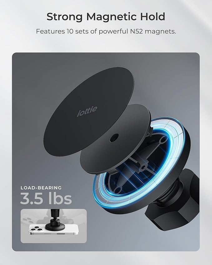iOttie iTap 3 Magnetic Flush Mount Car Mount Phone Holder with Magnetic Ring Adapter. Compatible with MagSafe, iPhone, and Android Smartphones.