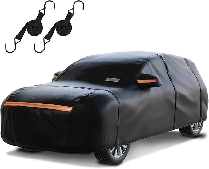 SUV Car Cover Waterproof All Weather for Automobiles，Outdoor Heavy Duty Full Exterior Covers with Zipper Door, Rain Sun Snow Dust UV Protection, Windproof Straps & Reflective Strips(Up to 189")