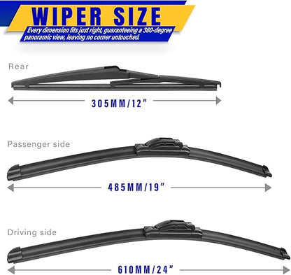 3 wipers Replacement for 2009-2018 2019 2020 Dodge Journey, Windshield Wiper Blades Original Equipment Replacement - 24"/19"/12" (Set of 3) U/J HOOK