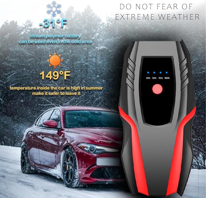 12v Auto Jump Starter Pack with Air Compressor, Peak Current 2000a, Car Lithium Battery Charger Jumper Box Tire Air Pump, Portable Power Bank for 8.0L Gas and 5.0L Diesel with Quick Charge