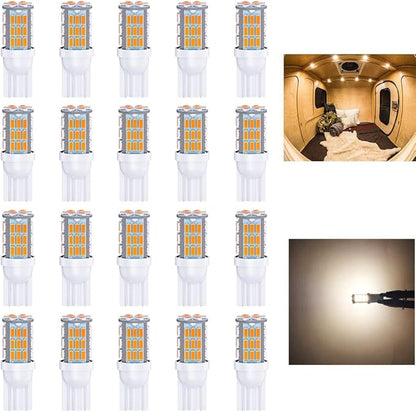 T10 921 194 168 LED Bulbs Warm White 20-Packs, Super Bright 3014 42-SMD LED Replacement 12 Volt RV Camper Trailer Boat Trunk Interior Dome Map License Lights, Backup Reverse Lights