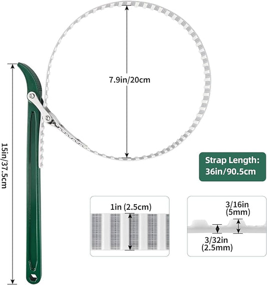 15" Belt Strap Wrench with Adjustable 36" Steel Wire Rubber Strap, Multipurpose Oil Filter Removal Tool