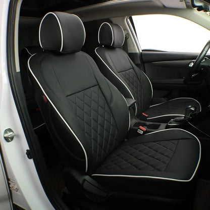 EKR Sportage Seat Covers Custom Fit for KIA Sportage EX,X-Line,SX,SX Prestige,X-pro,X-pro Prestige 2023 2024 2025 2026 Leather Car Seat Cover Full Set - Faux Leather(Black with White Piping)