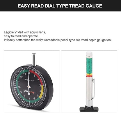 SAFELIFE Tire Tread Depth Gauge, 10 Pack Dial Type Tire Tread Depth Gauge Professional for Motorcycle, Car,Truck and Bus,Easy Reading Tyre Tread Depth Gauge in 32nds