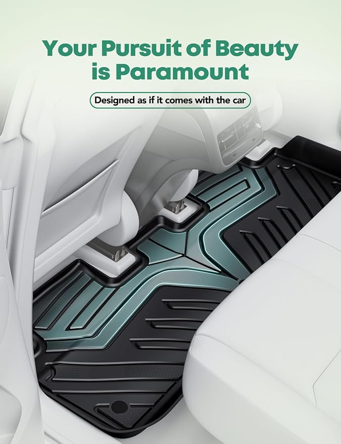 YHTAUTO Custom Fit Car Floor Mats for Tesla Model Y 2025-2020 (5-Seat), Not for Juniper, 1st & 2nd Row All Weather TPE Car Mats Carpet Liners, Anti-Slip Waterproof, Automatic Front Rear Mats for Car