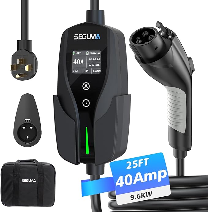Level 2 EV Charger, 40Amp Electric Car Chargers 25FT Cable with NEMA 14-50 Plug, Adjustable Current, Timing Delay Electric Vehicle Chargers for J1772 BEVs/PHEVs 240V 9.6kW