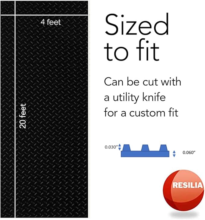 RESILIA Heavy Duty Garage Floor Runner & Protector Mat - Slip Resistant Diamond Plate PVC Mats - Water, Spill, & Stain Resistant, Black (4 feet x 20 feet), Made in The USA