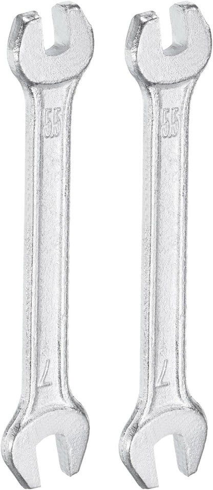 HARFINGTON 2pcs Double Open End Wrench 5.5mm x 7mm Metric 15 Degree Offset Angle Small Flat Head Wrench Galvanizing Open Ended Spanner for Automotive Repair Furniture Assembly