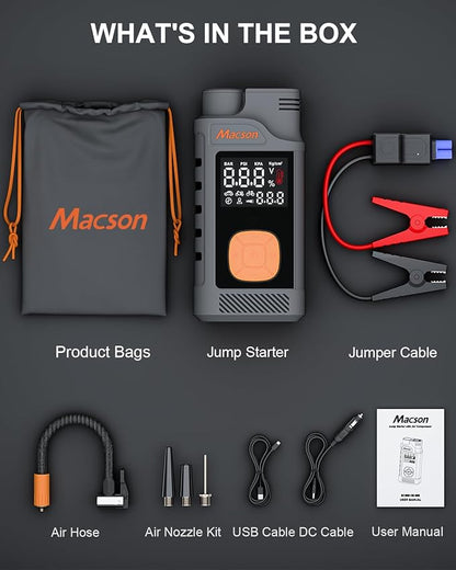 Jump Starter with Air Compressor-1500A Portable Car Battery Charger(Up to 7.5L Gas/5.5L Diesel),12V Jumper Box 150PSI Auto Tire Inflator with Jumper Cable, USB Charge, DC Output and Flashlight