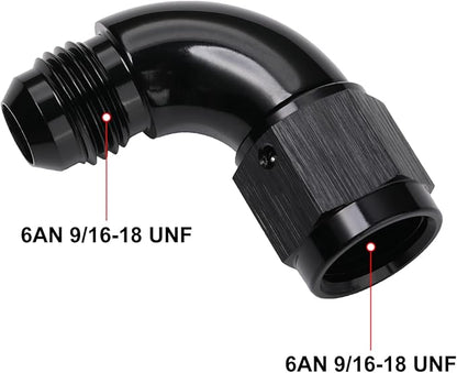 90 Degree 6AN Male to 6AN Female Swivel Full Flow Fitting Adapter Coupler Aluminum Black