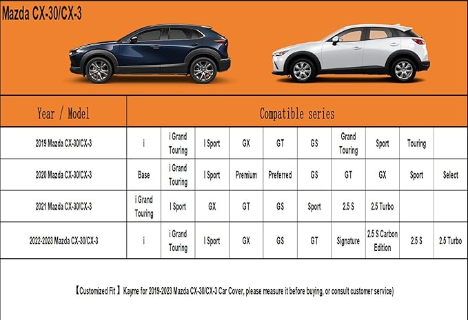 Kayme 6 Layers SUV Car Cover Custom Fit for Mazda CX-30/CX-3/CX 30/CX 3 (2019-2025) Waterproof All Weather for Automobiles, Outdoor Full Cover Rain Sun UV Protection.Silver
