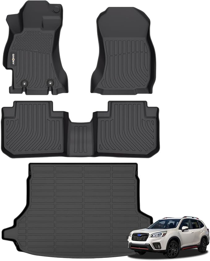 GINOWY- Floor Mats & Cargo Liner for Forester 2018-2014, TPE All Weather Protection Forester Car Mats, Custom 2018 Forester Floor Liners Non-Slip Trunk Mat Waterproof Automotive-Black