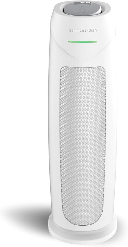 GermGuardian Air Purifier for Home, for Wildfire Smoke, Pets, Pollen, Odor, Mold Spores, Large Rooms Up to 743 Sq. Ft., with HEPA Pure Air Filter, UV-C Light, Air Quality Sensor, 22", AC4880W, White