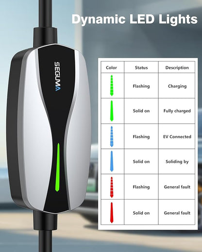 Level 1/2 EV Charger, 16Amp Electric Car Charger 25FT Cable with NEMA 6-20 Plug and NEMA 5-15 Adapter, Home Mobile EV Charging Station for J1772 BEVs/PHEVs 110V-240V(Silver)