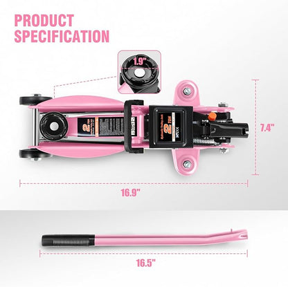 DNA MOTORING Low Profile Hydraulic Trolley Service/Floor Jack, 2 Ton (4000 lbs) Capacity, Lifting Range 5.1"-13", Pink, TOOLS-00474-PK