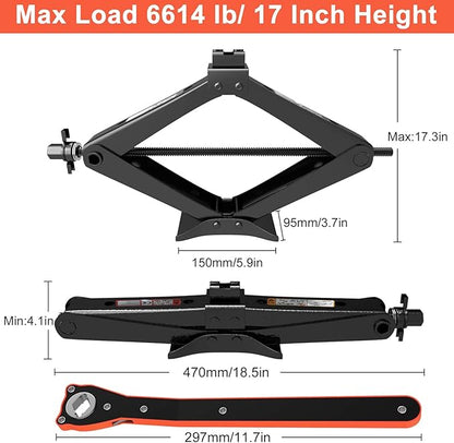 IMAYCC Scissor Jack, Portable Car Jack Kit 6614 lbs (3 Ton), Universal Tire Change Kit for Auto/SUV/MPV - Tire Jack Max 17 Inch