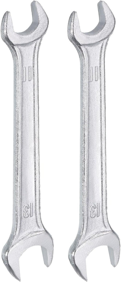 HARFINGTON 2pcs Double Open End Wrench 11mm x 13mm Metric 15 Degree Offset Angle Small Flat Head Wrench Galvanizing Open Ended Spanner for Automotive Repair Furniture Assembly