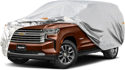 Kayme Large SUV Car Cover Waterproof All Weather for Automobiles, Outdoor Full Size SUV Cover Rain Sun UV Protection, Universal Fit for Chevrolet Tahoe, Lincoln MKT, GMC Envoy (207-214 inch)