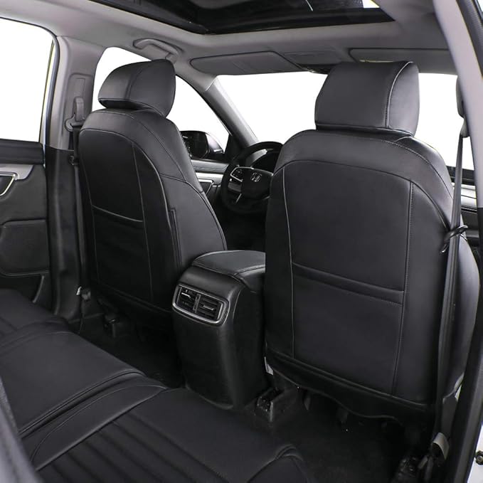 EKR Accord Car Seat Covers for Honda Accord 2023 2024 2025 EX,SE &2023-2025 (Hybrid) Sport,EX-L,Sport-L,Touring,(Rear Row W/40/60 Split Backrest),Leather Seat Covers for Trucks Full Set (Black)