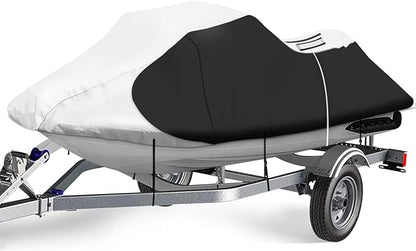 iCOVER Jet Ski Cover- Water Proof Heavy Duty Trailerable Personal Watercraft Covers for Seadoo Kawasaki Yamaha Wave Runner, Fits PWC Models Up to 145in Long
