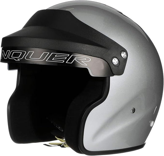 Conquer Snell SA2020 Approved Open Face Auto Racing Race Car Helmet - Adult | Men | Women | Youth - ( Black / White / Silver )